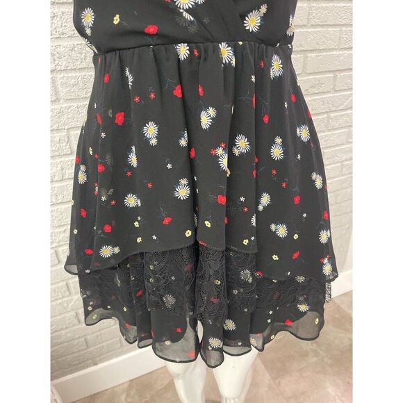 BCBGeneration Women Black Daisy Print Ruffle Layered Mini Halter Dress Size 4 NW - Picture 9 of 12